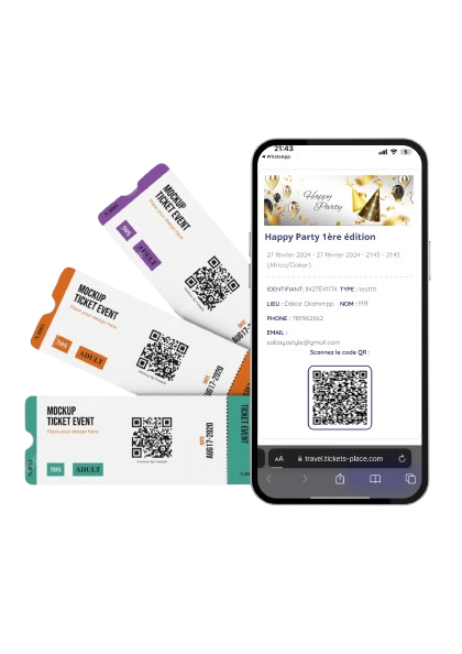 Maquette billets physiques et billet numerique sur mobile — Tickets Place